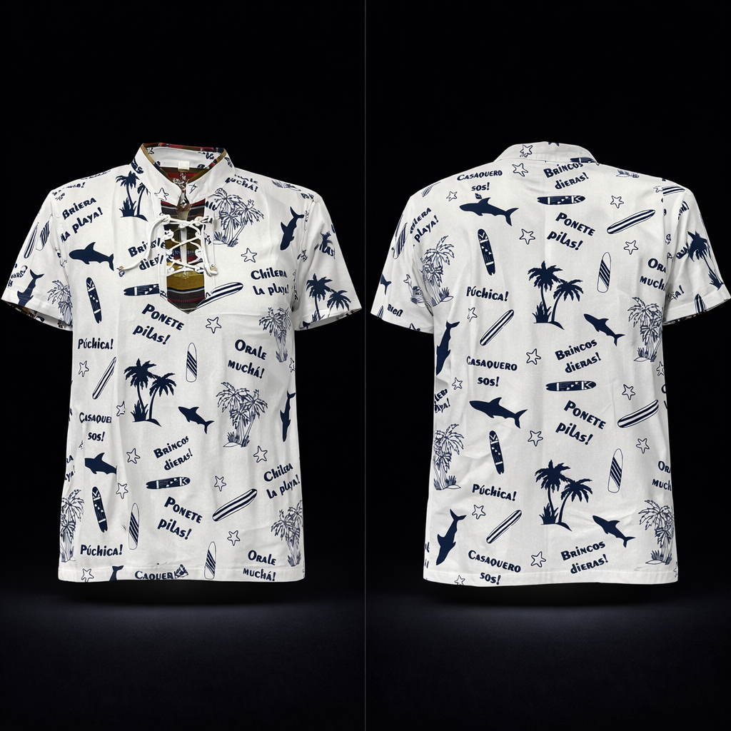 GUATEMALA Polo Beach Shirt, 100% Linen, with FRASES CHAPINAS Tradicionales, L