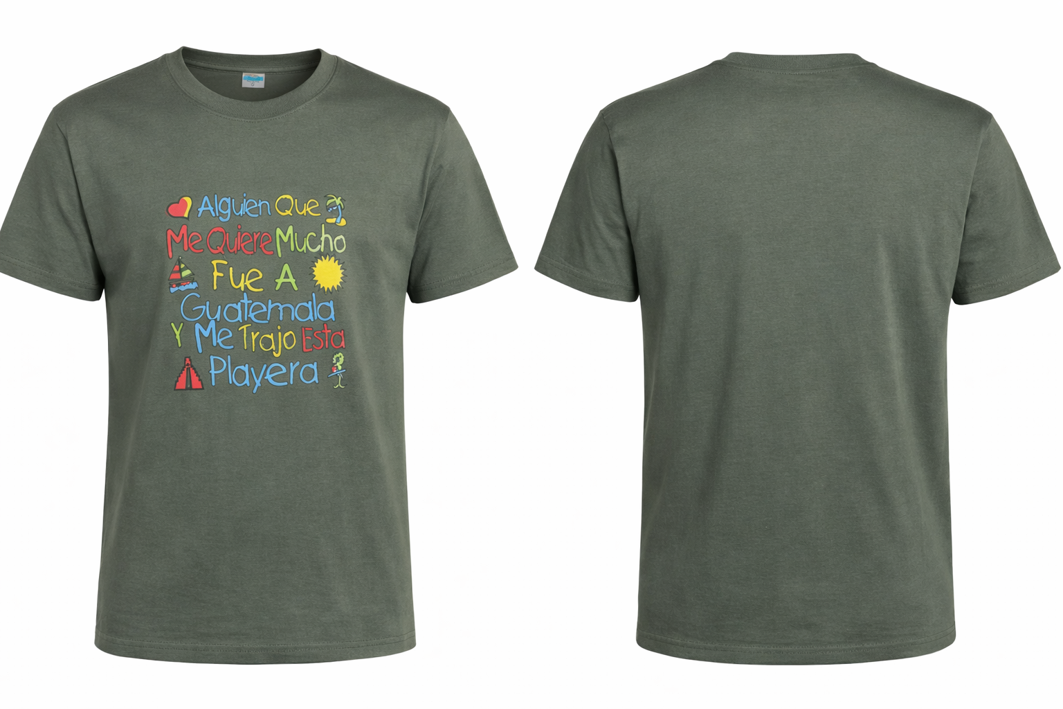 Guatemala Cotton T-shirt unisex with Sublimed logo crew neck Olive Green