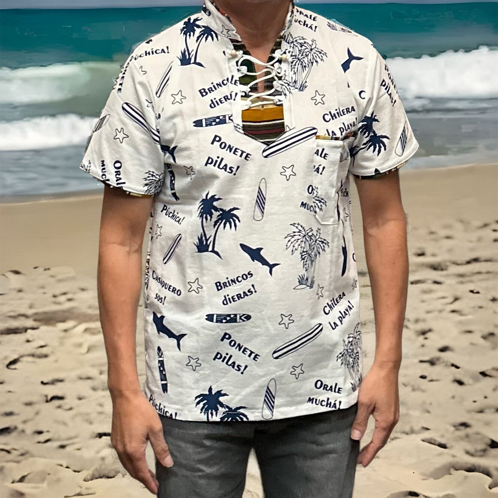 GUATEMALA Polo Beach Shirt, 100% Linen, with FRASES CHAPINAS Tradicionales, L